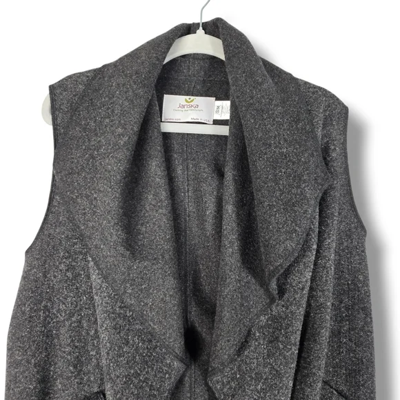 Janska Charcoal Cascade Vest Open Front Drape Pockets Made In USA Womens S M - Picture 4 of 16